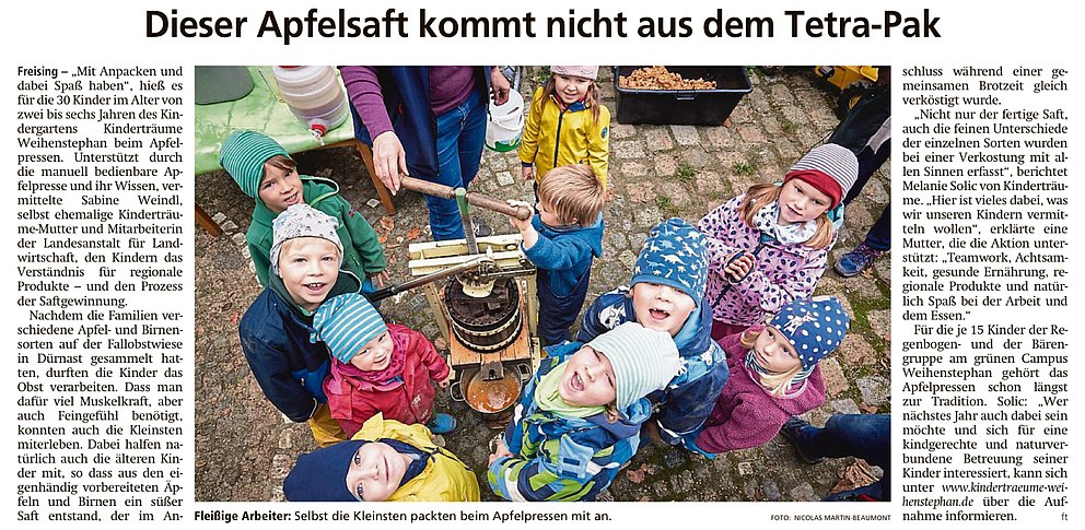 Artikel des Freisinger Tagblatts über die Apfelpreis-Aktion