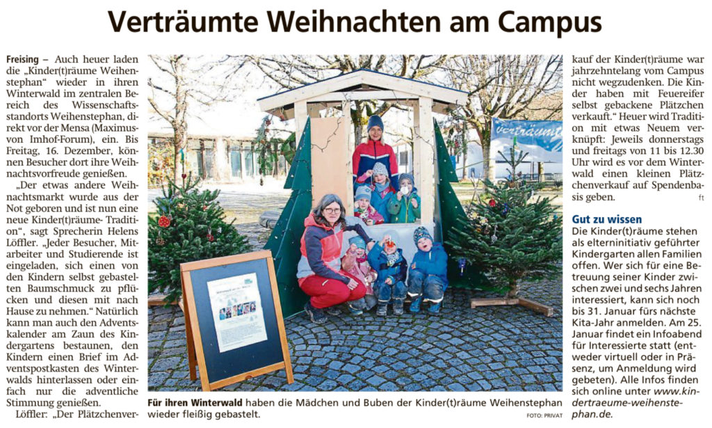 Artikel des Freisinger Tagblatts über den Winterwald am Campus